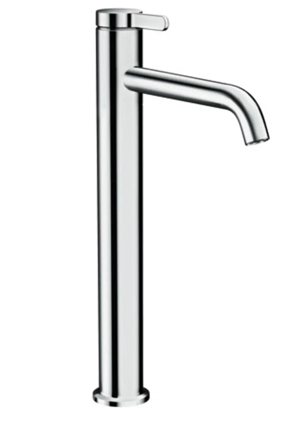 Ein AXOR Einhebel-Waschtischmischer aus Chrom mit einem hohen, geraden Körper und einem seitlichen Hebelgriff für Bedienung. Ideal für Aufsatzwaschtische geeignet.